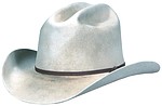 101 Sloped Cattleman style Silverbelly colored hat with distressed ribbon
