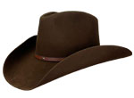 93 Diamond Jim style brown hat with cognac leather hatband and sm rectangle silver conchos