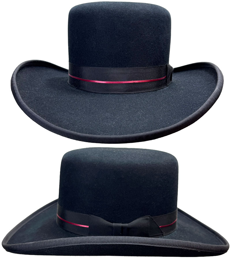 305 Preacher style black color hat with black and thin red ribbon hatband