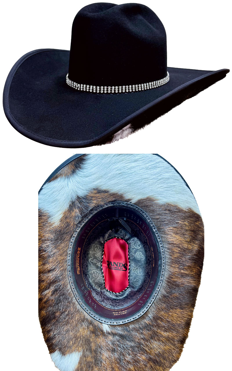 315 20X Pure Beaver Black with Cowhide inner brim and Crystal hatband