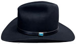 136 Low Safari style black color hat with SK 1 inch SS Bezel Turquoise concho on 1/2 inch black leather hatband