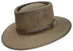 148 Pinched Telescope style pecan color hat with brown suede hatband