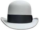316 Bowler Silverbelly hat with Steel ribbon and feathers