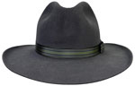 325 Low Safari Granite color hat with double bow vintage ribbon in Green, Cream and Blue